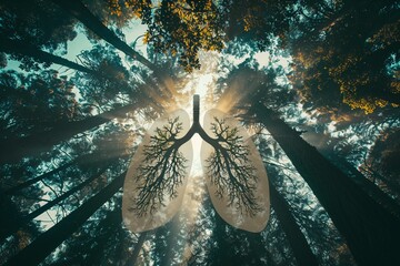 The silhouette of lungs as tree branches in a forest - obrazy, fototapety, plakaty