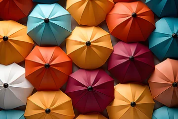 Fotobehang opened colored umbrellas. background abstraction. top view © photosaint