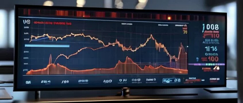 Stock market digital connection trading, info graphic with animated graphs, charts and data numbers analysis to be shown on monitor display screen for business meeting