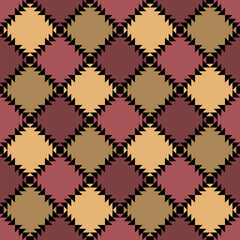 ethnic motif. geometric repetitive background. brown and maroon carpet. vector seamless pattern. patchwork fabric swatch. wrapping paper. decorative design element for home decor, textile