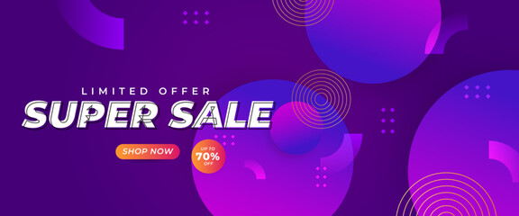 Purple violet and orange sale banner template design, Big sale special 70 off. Super sale, end of season special offer banner. Vector illustration. For sale background, poster, flyer, catalog
