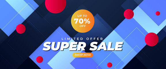 Red orange and blue vector special offer super sale discount template banner. For sale background, poster, flyer, catalog