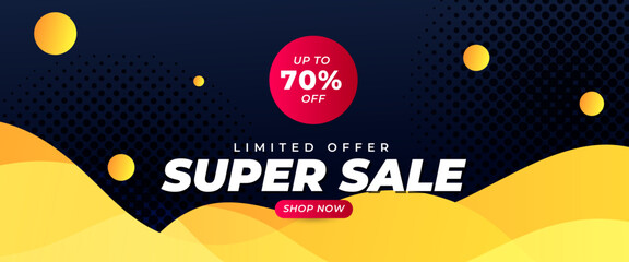 Red black and yellow super sale banner template design with geometric shapes. Vector illustration. For sale background, poster, flyer, catalog