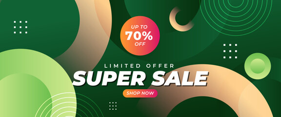 Green peach and beige modern shopping day super sale banner template. Vector illustration. For sale background, poster, flyer, catalog