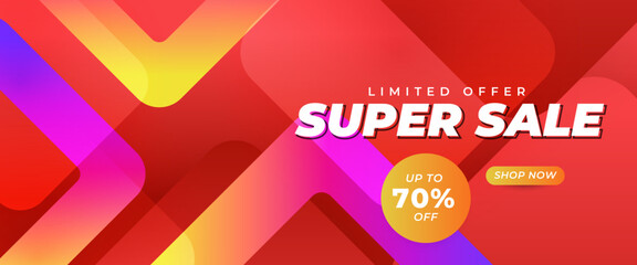 Red yellow and purple violet vector gradient abstract super sale banners with shapes. Vector illustration. For sale background, poster, flyer, catalog