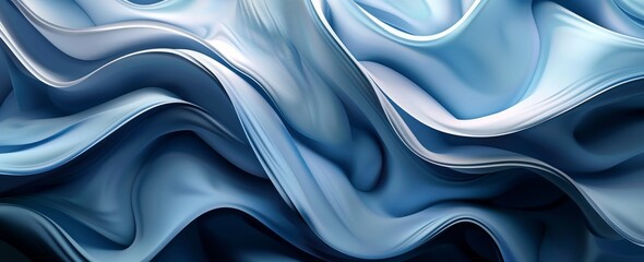 Flowing aqua ribbons and subtle light particles create a mesmerizing abstract backdrop with a refreshing, peaceful vibe. - obrazy, fototapety, plakaty