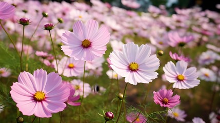 Vibrantes flores de cosmos florecientes en un jardín creadas con herramientas de inteligencia artificial generativa
