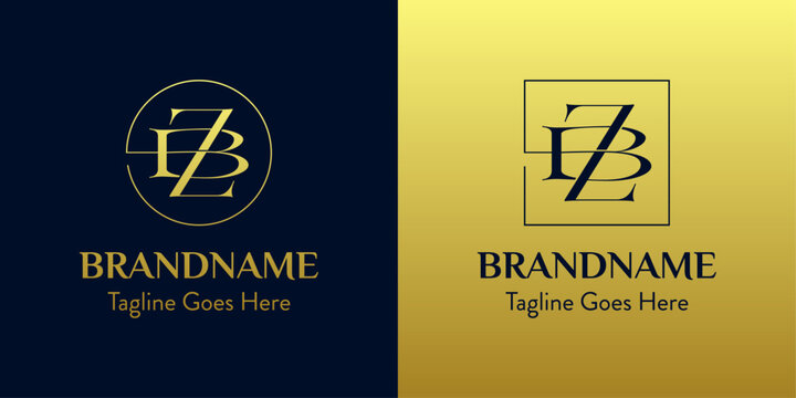 Letters BZ In Circle and Square Logo Set, for business with BZ or ZB initials
