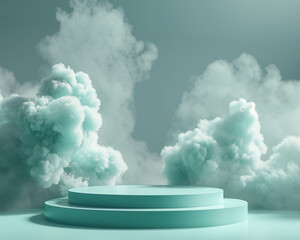 Green sky background podium for marketing products 