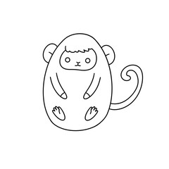 A cute monkey is sitting on its hind legs. It is a simple drawing of a monkey with a black background