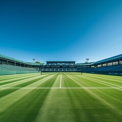 Obraz premium A Tennis Court With Grass and Blue Sky