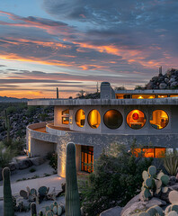 Contemporary Architecture in the Arizona Desert At Dusk
