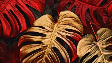 gold red Tropical Leaf background