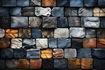 mosaic wall made of different colored stones. abstract background geometric texture.