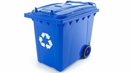 recycling bin in blue color cutout on white background