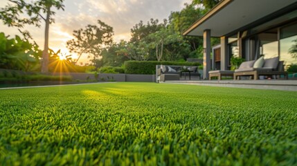 Serene Garden Oasis with Pristine Green Turf Lawn Landscaping