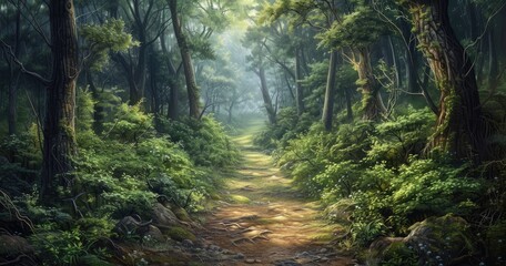 Mystical Woodland Path Illustration

