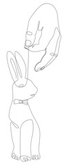 One continuous line of hand with Easter Bunny. Thin Line Illustration vector concept. Contour Drawing Creative ideas.