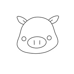 A pig's head is drawn in black. The pig has a cute and friendly expression. The drawing is simple and easy to understand