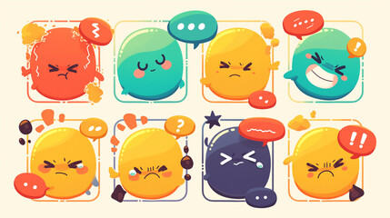 Set of expressive cartoon faces in bubble, showcasing a variety of emotions, perfect for digital content and emoticons.