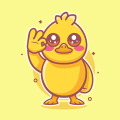 cute duck animal character mascot with ok sign hand gesture isolated cartoon