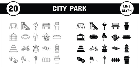 City Park Line Glyph Vector Illustration Icon Sticker Set Design Materials