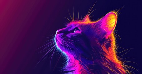 anime icon cat on dark background, in the style of light crimson and violet