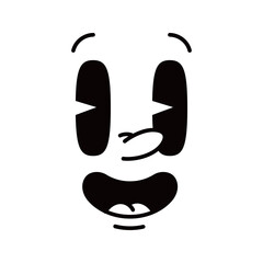 Groovie cartoon face facial expression. Comic cute emotion, retro animation happy smiling personage cartoon face or groovie positive mood vector emoji. Caricature funny human emoticon expression