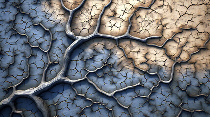 desert land with dry river beds. natural landscape from an airplane flight height. abstract background texture.top view