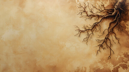 roots arranged neatly on a light brown background with copy space - obrazy, fototapety, plakaty