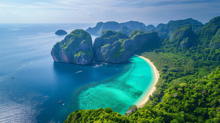 Top view of phi phi beach Phuket in Thailand