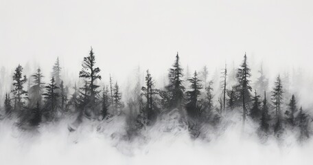 Ethereal Foggy Pine Trees
 - obrazy, fototapety, plakaty