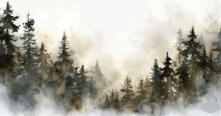 Mist Enshrouded Forest Art
 - obrazy, fototapety, plakaty