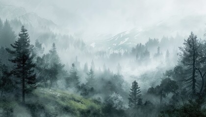 Misty Mountain Forest Landscape
