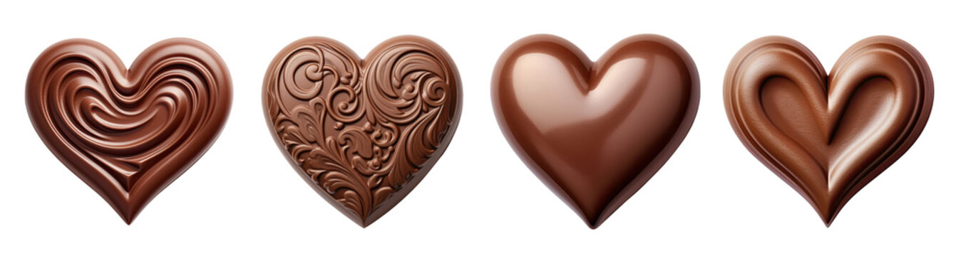 Set of chocolate hearts isolated on white background