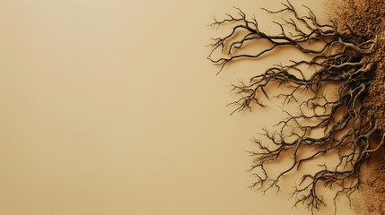 roots arranged neatly on a light brown background with copy space