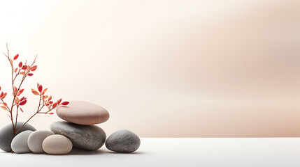 A stack of rocks with flowers on them, AI generated Black Stone Cairn with Bamboo and White Flower Rock Zen Aesthetic Spa Concept with Minimalist Composition Serenity in Nature Calming Atmosphere for 