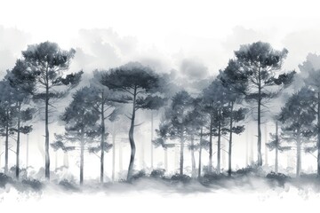 Obraz na płótnie Canvas Misty Forest Watercolor Painting 