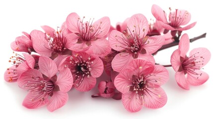 Bright Pink Cherry Blossoms Isolated on White Background - Close-Up Shot