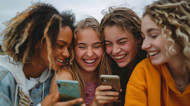 group of teenager using their phone