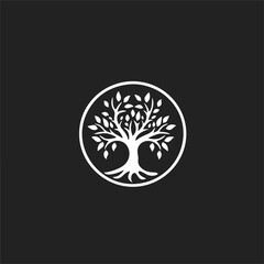 Minimalist symbol of the Tree of Life on a black background.