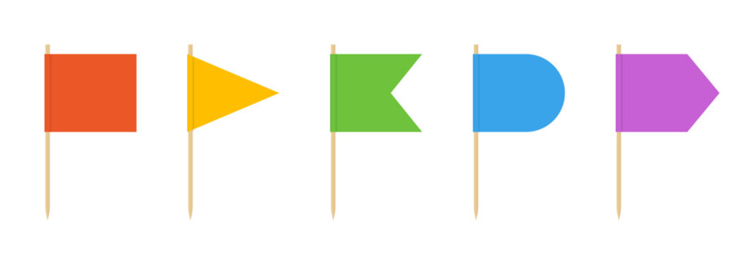 Toothpick food flag paper small 3d icon. Toothpick stick mockup isolated pennant.