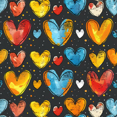 Seamless pattern featuring glossy heart balloons in various shades color, sprinkled with stars, perfect for romantic themes.
