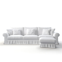 White leather sofa with pillows on a gray background. 3d rendering