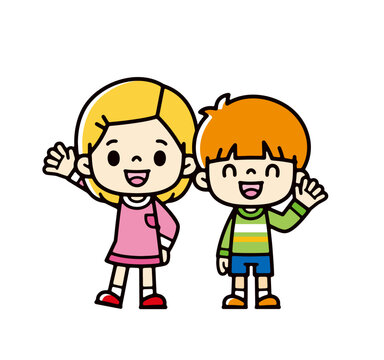 Clip art of smiling and waving children