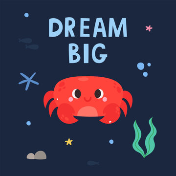 Cute postcards for kids, underwater world, cute vector banner