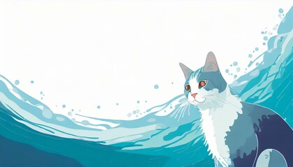 illustration of a cat in the sea