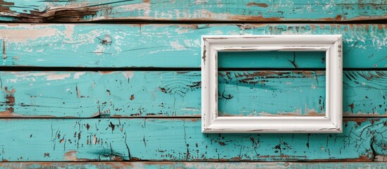 Naklejka premium white frame on a painted wooden board