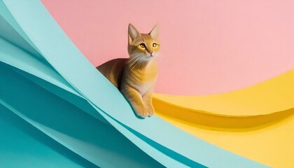 a white simple abstract background with a cat in the light bottom corner