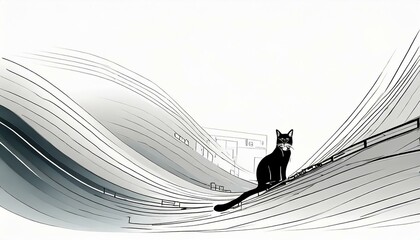a white simple abstract background with a cat in the light bottom corner